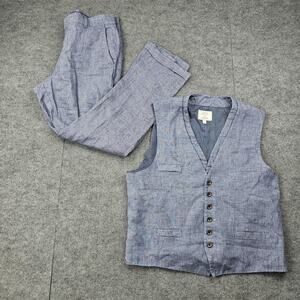 Baird McNutt Murano Suit Mens Large 32x31 Blue Linen Suit Summer Vest Preppy